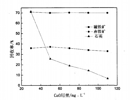 CaO用量對(duì)磁鐵礦、赤鐵礦及石英可浮性的影響
